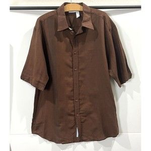 Vintage Y2K Rocawear Brown Linen Blend Button Short Sleeve Shirt Oversized Sz L